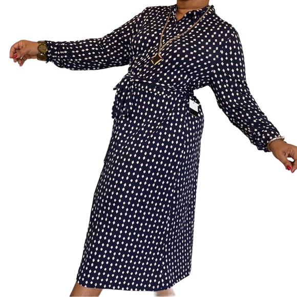 ELOQUII Elements Women's Plus Size Diamond Print Midi Tie Waist Shirt Dress - Picture 5 of 12